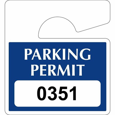 LUSTRE-CAL Economy Hanging Parking Permit Dark Blue 3in x 2.75in  20mil Plastic Serialized 351-400, 50PK 253814201Bd0351